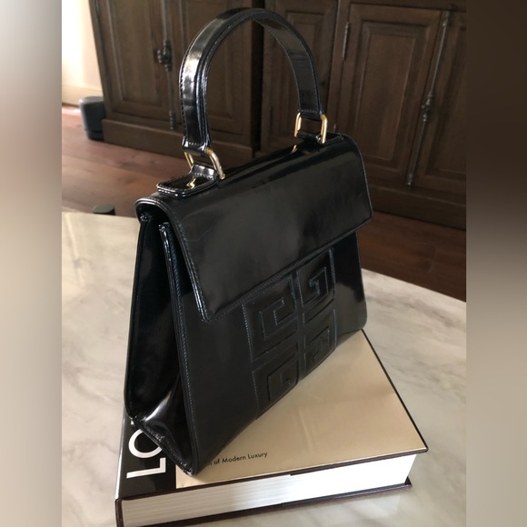 SOLD Givenchy Very Rare Vintage Black Patent Top Handle 4G Handbag - Picture 5 of 17